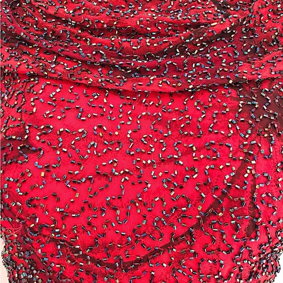 Andretta Donatello SILK red hand-beaded top VINTAGE 1990 XS -S ABSTRACT Roses - Picture 6 of 14